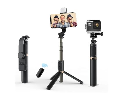 119437 techsuit selfie stick q03s selfie tyc so stabilnym stativom bluetooth dialkove ovladanie led svetlo hlinikova zliatina 76 cm cierna