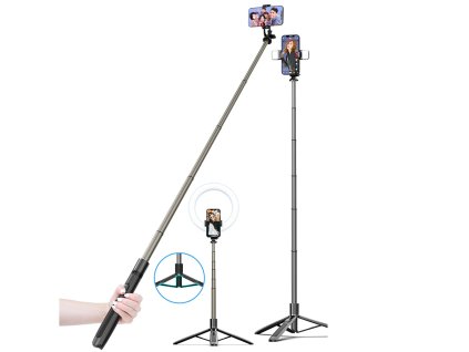 119428 techsuit selfie stick q06 selfie tyc so stabilnym stativom bluetooth dialkove ovladanie hlinikova zliatina 360 rotacia 156 cm cierna
