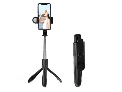 119383 techsuit selfie stick s01 s selfie tyc s kompaktnym stativom bluetooth dialkove ovladanie led svetlo skladacia 70 cm cierna