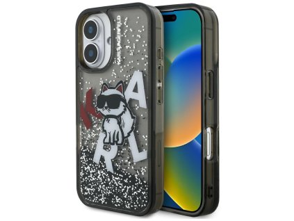122800 karl lagerfeld liquid glitter choupette logo magsafe puzdro s tekutymi trblietkami pre iphone 16 cierne