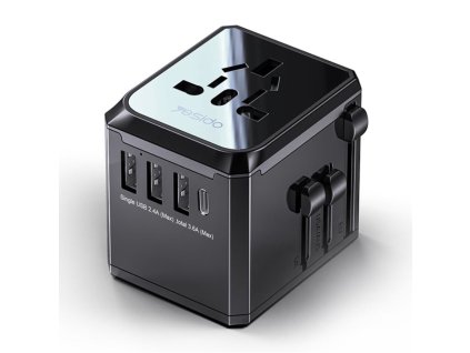 119761 yesido wall charger cestovna sietova nabijacka 3 usb usb c eu uk us aus 3 6a cierna