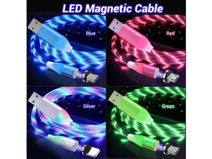 LED svietiaci magnetický USB kábel 3v1 pre iPhone/Android 1M (Barva Zelená)
