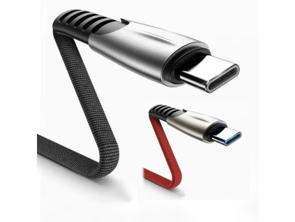USB C / USB A Rýchlonabíjací + data extra ohybný kábel - plochý (Barva Černá, Délka 1M)