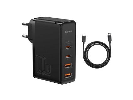 40682 7 baseus nabijacka do zasuvky 230v gan2 pro ccgan2p l01 2x usb c pd 100w 2x usb a qc3 0 s kablom type c na type c cierna