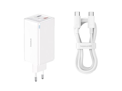 40913 baseus nabijacka do zasuvky 230v gan6 pro p10162705212 00 2x usb 2x type c 100w s kablom type c 100w 20v 5a 1 m biela