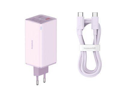 40919 baseus nabijacka do zasuvky 230v gan6 pro p10162705532 00 2x usb 2x type c 100w s kablom type c 100w 20v 5a 1 m fialova