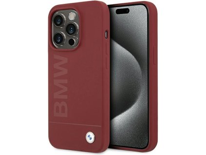 57183 bmw kryt hardcase silikonovy s velkym logom a magsafe pre iphone 15 pro max cerveny