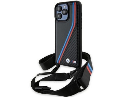 57210 bmw kryt leather m edition s karbonovymi trojfarebnymi pruhmi a remienkom pre iphone 15 pro max cierny