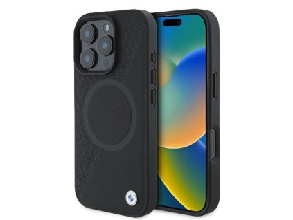 57291 bmw kryt signature leather s polovicnou texturou kruhovym motivom a magsafe pre iphone 16 pro cierny