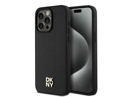 46908 dkny kozeny kryt na iphone 15 pro max s monogramovym vzorom a kovovym logom a magsafe dkhmp15xpshrpsk cierny