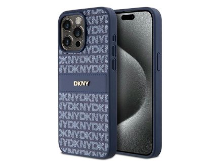 46854 dkny kozeny kryt na iphone 15 pro max s monovzorom pruhom a kovovym logom dkhcp15xprthslb modry