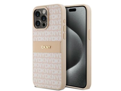 46977 dkny kozeny kryt na iphone 15 pro max s monovzorom pruhom a kovovym logom dkhcp15xprthslp ruzovy
