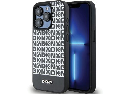 46881 dkny kozeny kryt na iphone 15 pro max s potlacenym vzorom a kovovym logom a magsafe dkhmp15xpsospk cierny