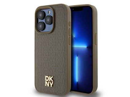 46944 dkny kozeny kryt na iphone 15 pro s monogramovym vzorom a kovovym logom a magsafe dkhmp15lpshrpsw hnedy