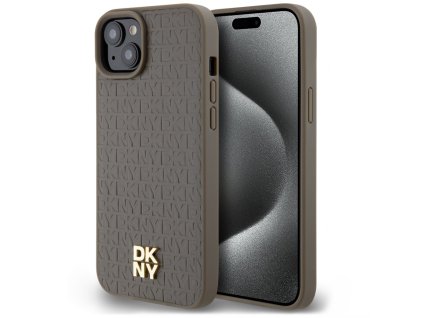 46947 dkny kozeny kryt na iphone 15 s kozenym vzorom a kovovym logom a magsafe dkhmp15spshrpsw hnedy