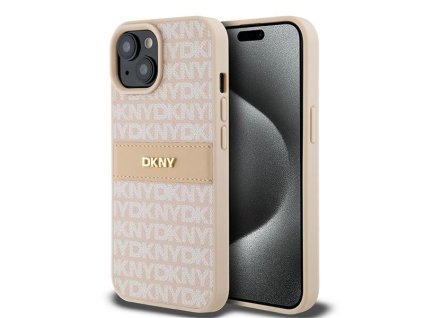 46911 dkny kozeny kryt na iphone 15 s monovzorom pruhom a kovovym logom dkhcp15sprthslp ruzovy