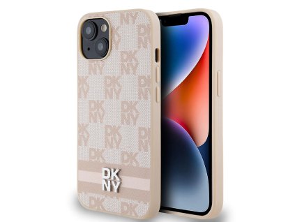 46953 8 dkny kozeny kryt na iphone 15 s sachovnicovym monovzorom a potlacenymi pruhmi dkhcp15spcptssp ruzovy