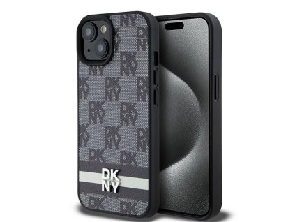 49236 dkny kozeny obal sachovnicovy mono vzor a potlacene pruhy dkhcp15mpcptssk iphone 15 plus cierny