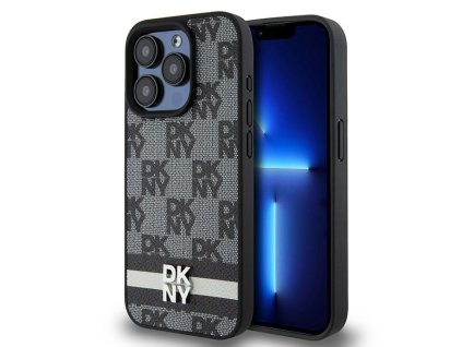 49233 dkny kozeny obal sachovnicovy mono vzor a potlacene pruhy dkhcp15xpcptssk iphone 15 pro max cierny
