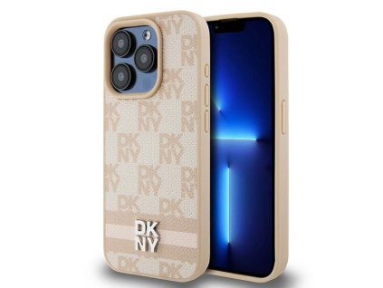 49227 dkny kozeny obal sachovnicovy mono vzor a potlacene pruhy dkhcp15xpcptssp iphone 15 pro max ruzovy