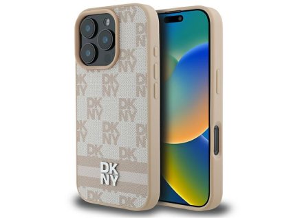 49350 dkny kozeny obal sachovnicovy vzor a potlacene pruhy dkhcp16lpcptssp iphone 16 pro ruzovy