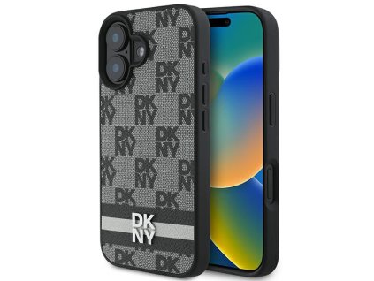 49362 dkny kozeny obal sachovnicovy vzor a potlacene pruhy dkhcp16spcptssk iphone 16 cierny