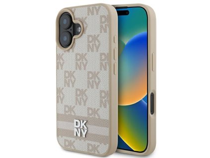 49347 dkny kozeny obal sachovnicovy vzor a potlacene pruhy dkhcp16spcptssp iphone 16 ruzovy