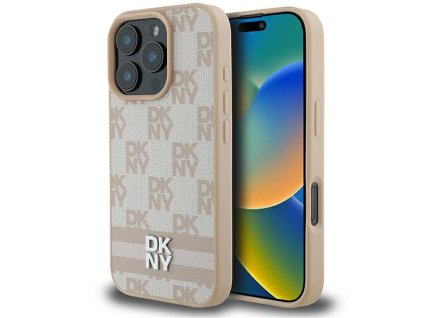 49353 dkny kozeny obal sachovnicovy vzor a potlacene pruhy dkhcp16xpcptssp iphone 16 pro max ruzovy
