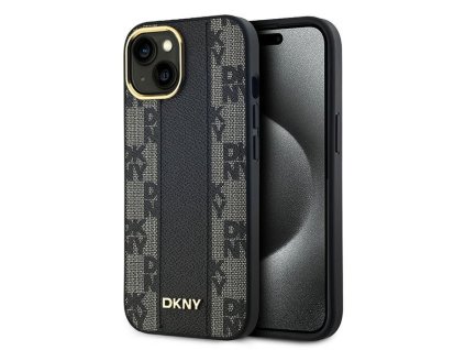 46992 dkny kozeny pevny kryt na iphone 15 plus so sachovnicovym monovzorom a magsafe dkhmp15mpcpvslk cierny