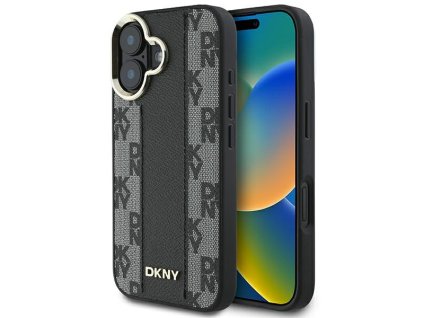43866 dkny kozeny pevny kryt na iphone 16 plus so sachovnicovym vzorom a magsafe dkhmp16mpcpvslk cierny