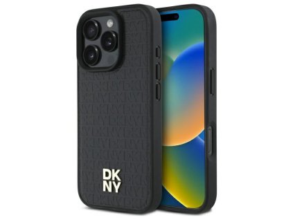 47097 dkny kozeny pevny kryt na iphone 16 pro s opakujucim sa vzorom a logom dkhmp16lpshrpsk cierny