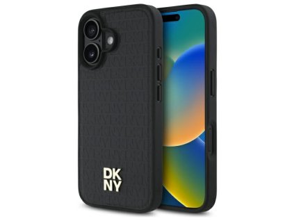 47094 dkny kozeny pevny kryt na iphone 16 s opakujucim sa vzorom a logom dkhmp16spshrpsk cierny