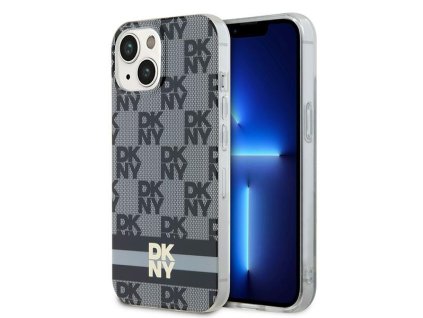 47043 dkny pevny kryt na iphone 15 s sachovnicovym monovzorom a potlacenymi pruhmi a magsafe dkhmp15shcptsk cierny
