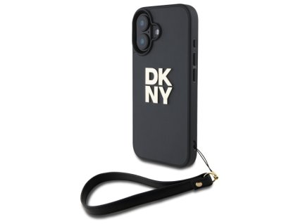 47079 dkny pevny kryt na iphone 16 s remienkom na zapastie a logom dkhcp16spbswsk cierny