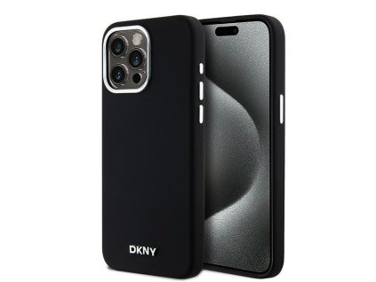 46932 dkny pevny silikonovy kryt na iphone 15 pro max s malym kovovym logom a magsafe dkhmp15xsmchlk cierny