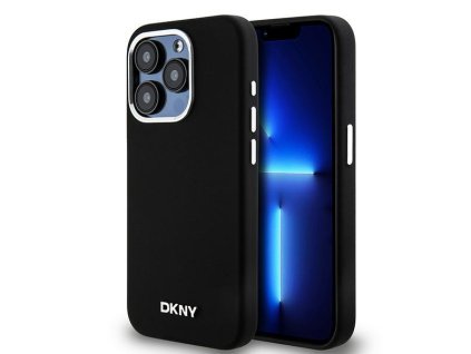 46920 dkny pevny silikonovy kryt na iphone 15 pro s malym kovovym logom a magsafe dkhmp15lsmchlk cierny