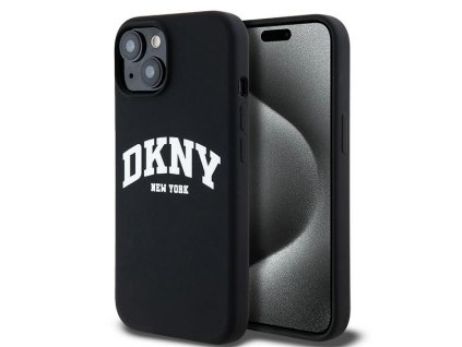 46788 dkny pevny silikonovy kryt na iphone 15 s bielym potlacenym logom a magsafe dkhmp15ssnyach cierny
