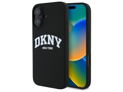 46779 dkny pevny silikonovy kryt na iphone 16 s bielym potlacenym logom a magsafe dkhmp16ssnyach cierny