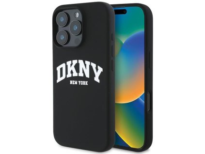 49197 dkny silikonovy obal s bielym logom magsafe dkhmp16lsnyach iphone 16 pro cierny