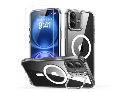 47781 esr classic hybrid halolock kryt so stojanom a sklom na iphone 16 priehladny