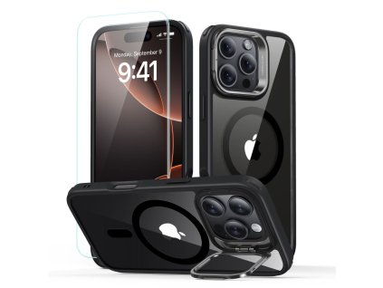 39449 esr classic hybrid halolock ochranny kryt so stojanom tvrdene sklo pre iphone 16 pro ciry cierny