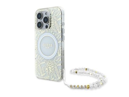 53655 guess iml flowers allover electro with pearl strap magsafe guhmp16lhcpofph puzdro na iphone 16 pro biela