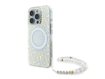 53652 guess iml flowers allover electro with pearl strap magsafe guhmp16xhcpofph puzdro na iphone 16 pro max biela