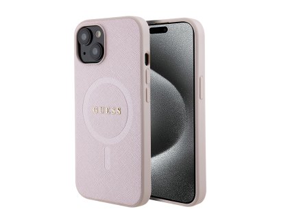 53712 guess saffiano magsafe guhmp15spsahmcp puzdro na iphone 15 ruzova