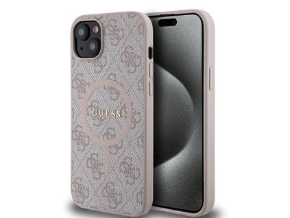 44649 guess 4g kolekcia kozeny kryt na iphone 15 plus s magsafe guhmp15mg4gfrp ruzovy