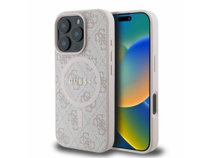 146242 guess 4g ring classic logo magsafe ochranne puzdro s prstenom pre iphone 16 pro max ruzove