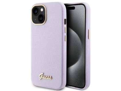54963 guess glitter glossy script guhcp15spgmcsl trblietavy ochranny kryt so script logom pre iphone 15 svetlofialovy