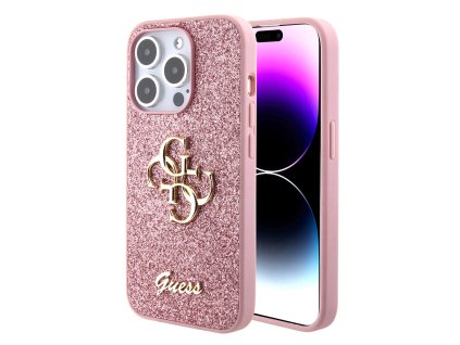 46542 4 guess glitter script big 4g kryt na iphone 15 pro guhcp15lhg4sgp ruzovy