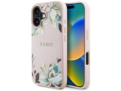 58563 guess grained flowers magsafe kryt pre iphone 16 ruzovy