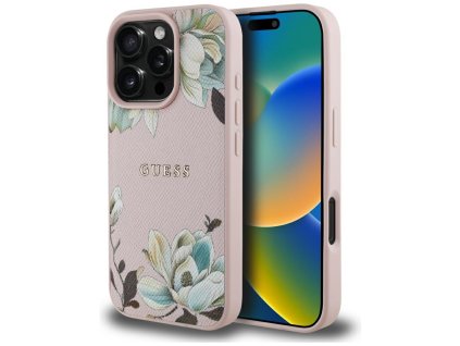 58575 guess grained flowers magsafe kryt pre iphone 16 pro max ruzovy